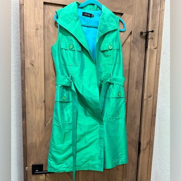 TERI JON Rickie Freeman double breasted silk dress green 12 - Picture 2 of 2